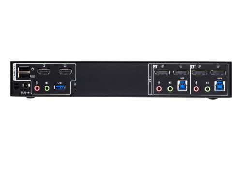 Aten CM1942 Switch KVM Matriz 2x2 DisplayPort a HDMI 4K 60Hz con Conmutación Ilimitada, USB Hub, Mezclador de Audio y Soporte Dual Display