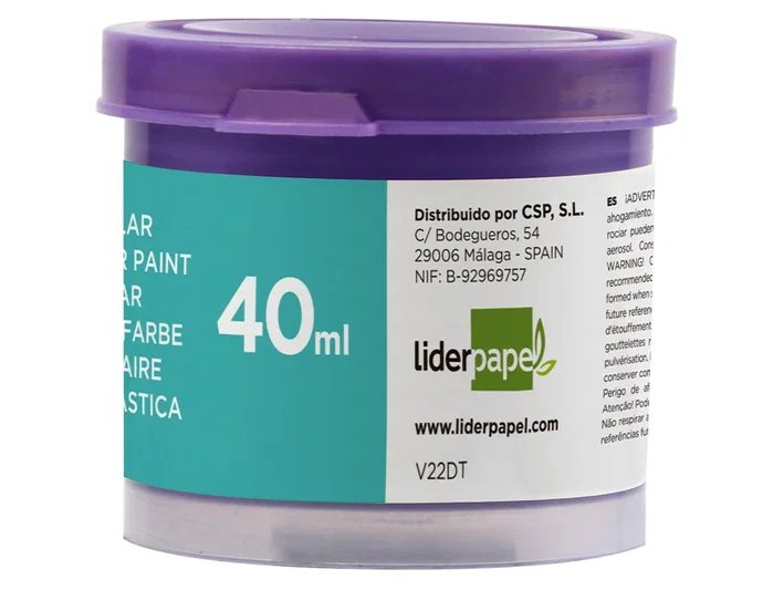 Liderpapel Tempera Escolar, 40 ml, Color Violeta, para Pintar sobre Papel, Cartulina, Madera y Tela, Fluida y Cubriente, Aptas a Partir de 3 Anos