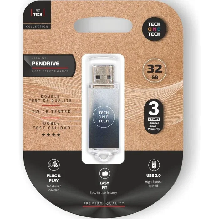 Tech One Pendrive Memoria USB 32GB USB 2.0 con Diseño en Degradado, Color Blanco y Negro