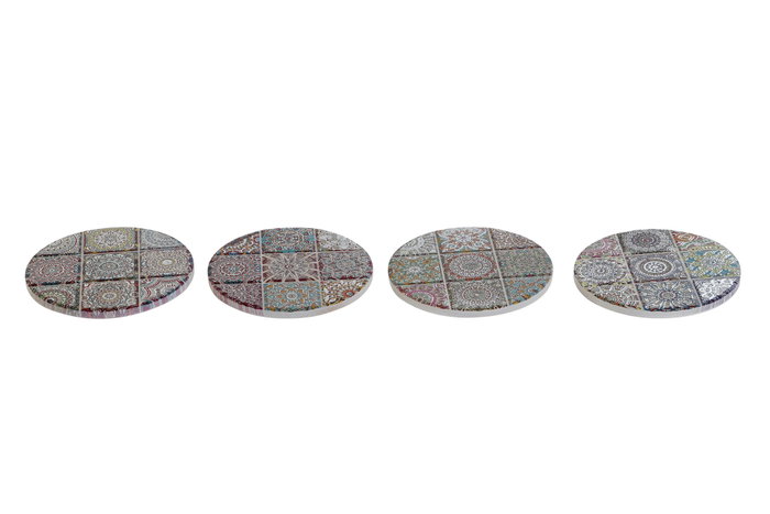 DKD Home Decor Set de 4 Posavasos Mandala Multicolor y Dorado