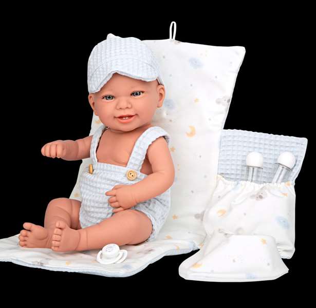 Muñecas Arias Muñeca Elegance 42 cm Zoe Azul con Cambiador y Babero - Cuerpo de Vinilo para Niño