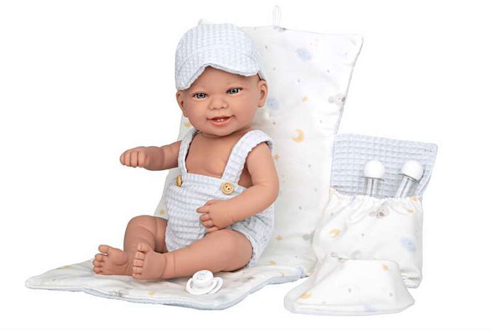 Muñecas Arias Muñeca Elegance 42 cm Zoe Azul con Cambiador y Babero - Cuerpo de Vinilo para Niño