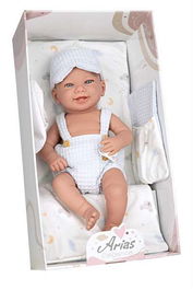 Muñecas Arias Muñeca Elegance Zoe 42 cm Azul con Cambiador y Babero (Cuerpo Vinilo, Niño)