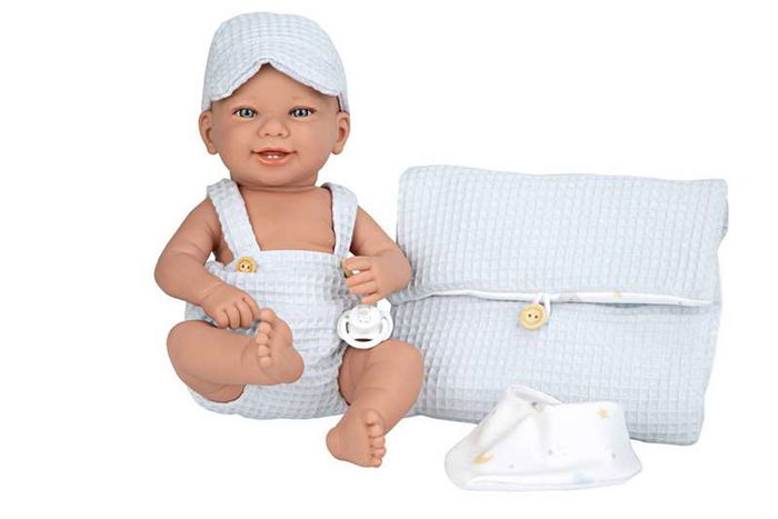 Muñecas Arias Muñeca Elegance 42 cm Zoe Azul con Cambiador y Babero - Cuerpo de Vinilo para Niño