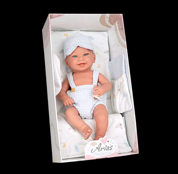 Muñecas Arias Muñeca Elegance 42 cm Zoe Azul con Cambiador y Babero - Cuerpo de Vinilo para Niño