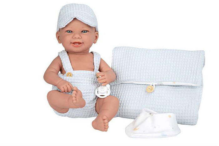 Muñecas Arias Muñeca Elegance 42 cm Zoe Azul con Cambiador y Babero - Cuerpo de Vinilo para Niño