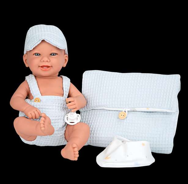 Muñecas Arias Muñeca Elegance 42 cm Zoe Azul con Cambiador y Babero - Cuerpo de Vinilo para Niño
