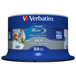 Verbatim 43812 BD-R Blu-Ray 25GB 6x Speed Double Layer Wide Printable 50 Discos