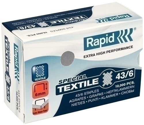 Rapid Grapas Textil Super Strong 43/6 mm Galvanizadas, Caja de 10.000 unidades