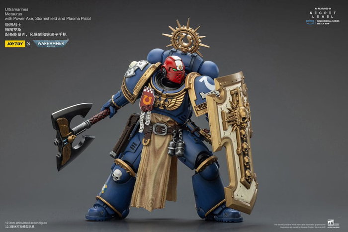 Joy Toy (CN) Warhammer 40,000 Ultramarines Metaurus con Power Axe, Stormshield y Plasma Pistol 13 cm
