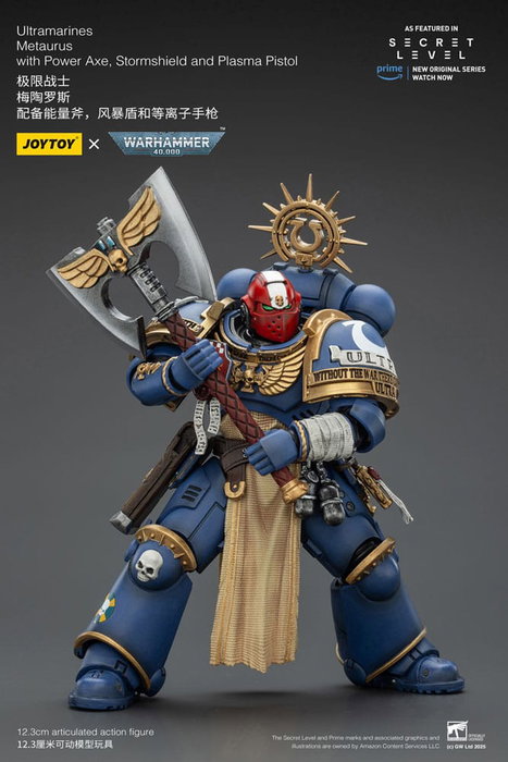 Joy Toy (CN) Warhammer 40,000 Ultramarines Metaurus con Power Axe, Stormshield y Plasma Pistol 13 cm