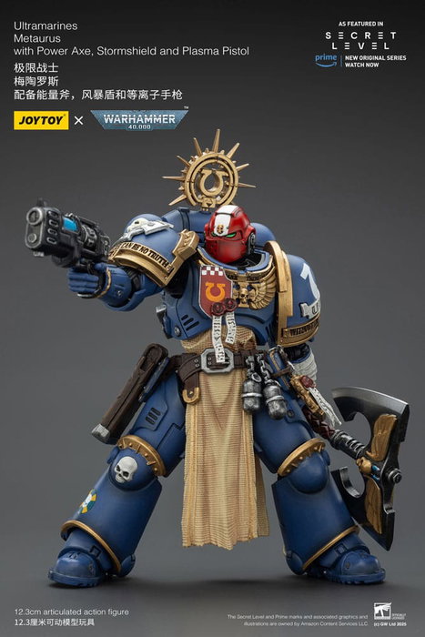 Joy Toy (CN) Warhammer 40,000 Ultramarines Metaurus con Power Axe, Stormshield y Plasma Pistol 13 cm