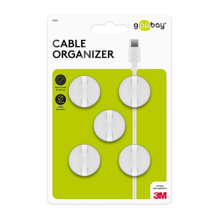 Goobay Pack de 5 Guías de Cables para Escritorio, Blanco Goobay Pack de 5 Guías de Cables para Escritorio, Blanco
