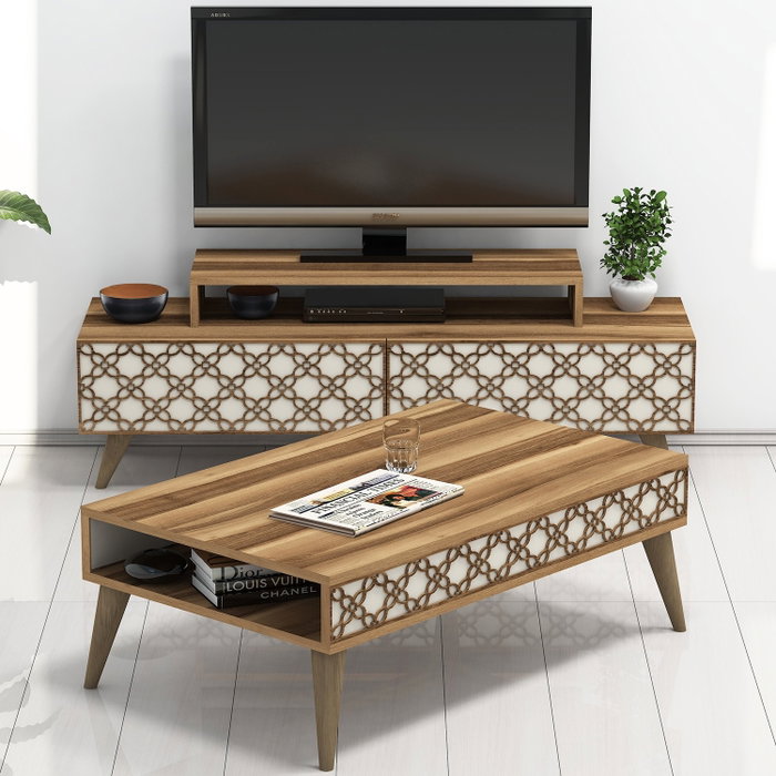 Hanah Home City - Mueble de Salón Completo Nogal y Crema