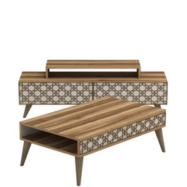 Hanah Home City - Mueble de Salón Completo Nogal y Crema