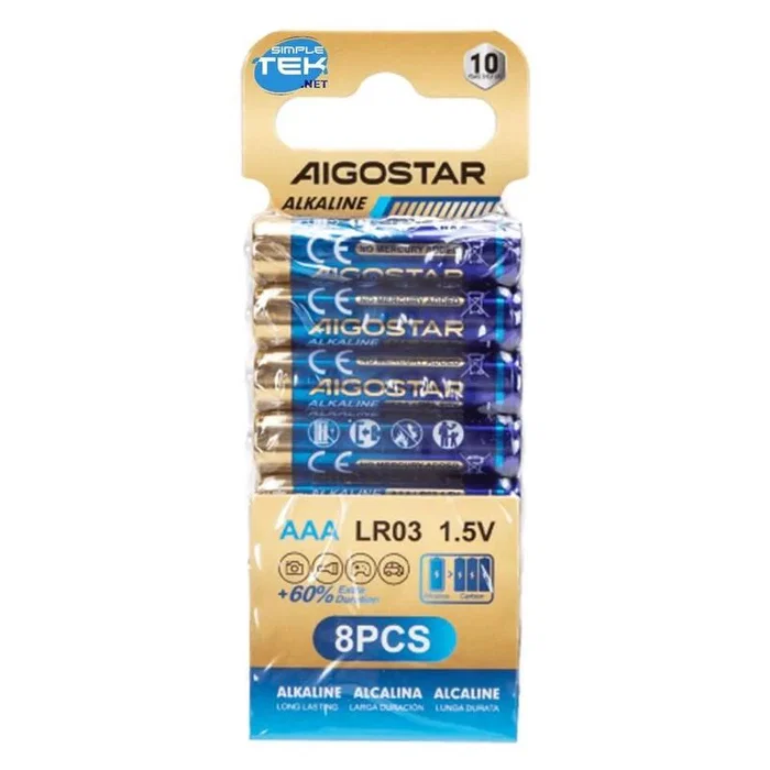 Aigostar - Pilas alcalinas AAA (LR03) 1.5V, pack de 8 unidades