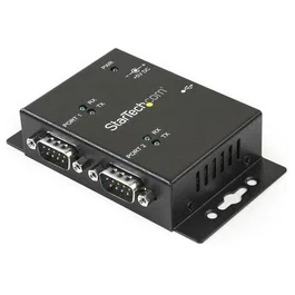 StarTech.com Concentrador Hub Industrial 2 Puertos Serie RS232 a USB 2.0 Montaje Riel DIN Pared Negro Acero