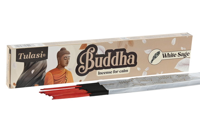 DKD Home Decor Buddha 2024 Incienso Varilla Basicos Salvia Blanca Bambu Gris 5 x 1.7 x 25 cm Set de 20