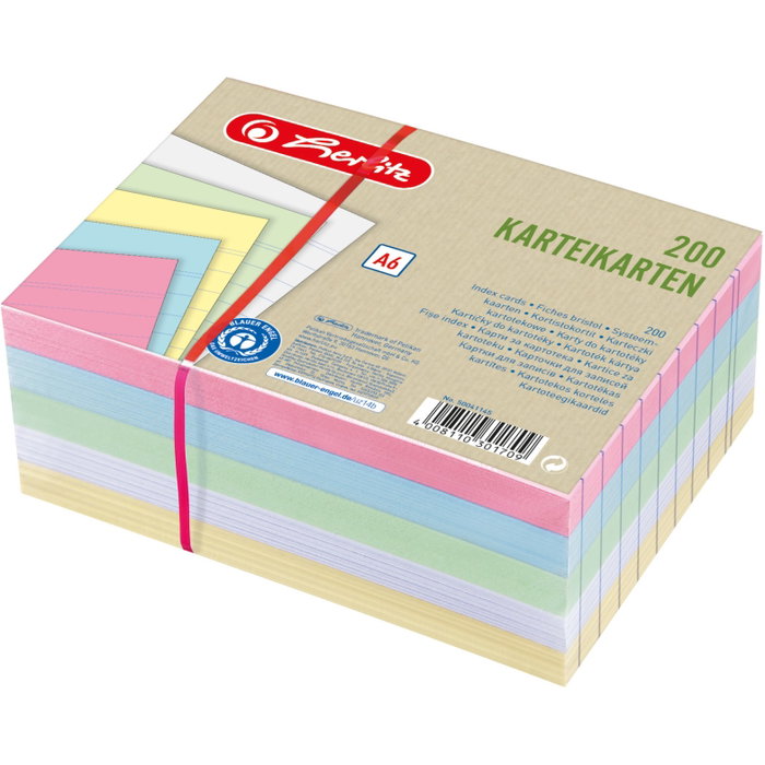 Herlitz Tarjetas de archivo A6 liniert 4 colores + blanco 200 unidades