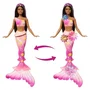 Barbie Muñeca Sirena Florece Morena JDM73 Mattel con Flores Sorpresa, Cola Degradada y Pelo Castaño con Mechas Moradas +3 Años
