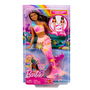 Barbie Muñeca Sirena Florece Morena JDM73 Mattel con Flores Sorpresa, Cola Degradada y Pelo Castaño con Mechas Moradas +3 Años