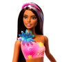 Barbie Muñeca Sirena Florece Morena JDM73 Mattel con Flores Sorpresa, Cola Degradada y Pelo Castaño con Mechas Moradas +3 Años