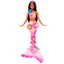 Barbie Muñeca Sirena Florece Morena JDM73 Mattel con Flores Sorpresa, Cola Degradada y Pelo Castaño con Mechas Moradas +3 Años
