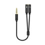 Aisens Cable Adaptador Audio Jack 3.5mm 4 Pines Macho a 2x Jack 3.5mm 3 Pines Hembra, Negro, 25 cm