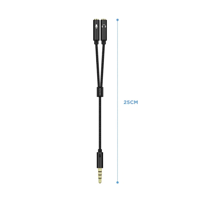Aisens Cable Adaptador Audio Jack 3.5 4 Pines Macho a 2x Jack 3.5 3 Pines Hembra, Negro Aisens Cable Adaptador Audio Jack 3.5 4 Pines Macho a 2x Jack 3.5 3 Pines Hembra, Negro