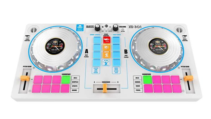 iDance Mesa de Mezclas DJ con Karaoke y 2 Altavoces Blanco 52.2x25.8x5 cm