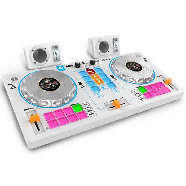 iDance Mesa de Mezclas DJ con Karaoke y 2 Altavoces Blanco 52.2x25.8x5 cm