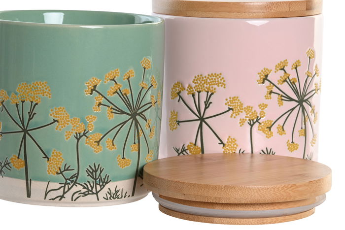 DKD Home Decor Bote Perfume Loving Shabby Verde Rosa Gres Bambú 11.5 x 12 x 11.5 cm (2 Unidades)