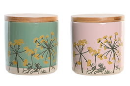 DKD Home Decor Bote Perfume Loving Shabby Verde Rosa Gres Bambú 11.5 x 12 x 11.5 cm (2 Unidades)
