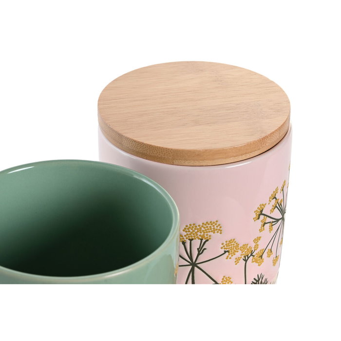 DKD Home Decor Bote de Gres y Bambú Floral Perfume Loving (Surtido de 2)