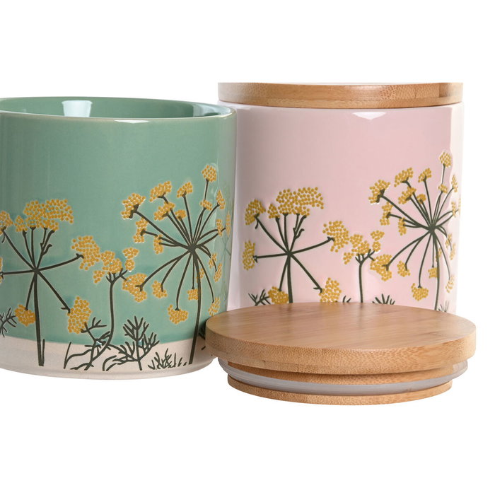 DKD Home Decor Bote de Gres y Bambú Floral Perfume Loving (Surtido de 2)