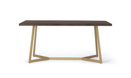 GINER Y COLOMER Mesa de Comedor de Madera de Mango con Base de Metal 200 cm, Color Nogal y Dorado