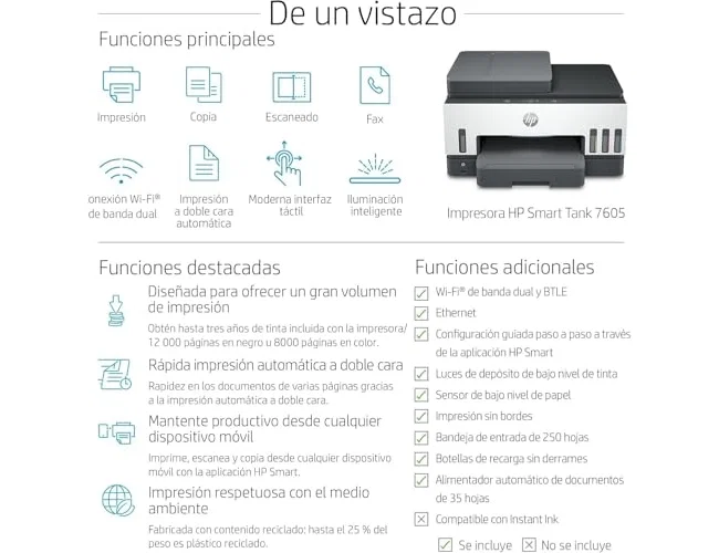 HP Smart Tank 7605 Multifunción A4 Gris