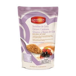 LINWOODS Semillas de Lino, Calabaza, Girasol, Chía y Goji Biológicas Molidas en Frío, 425g, Sg - Sin Gluten, Alto en Omega 3