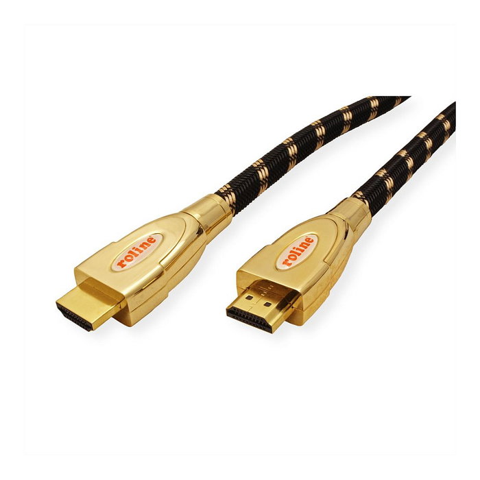 ROLINE Cable HDMI 2.0 11.04.5690 1m, 4K UHD 2160p 60Hz 18Gbit/s, Negro con Contactos Dorados, Alta Velocidad, Ethernet, 3D