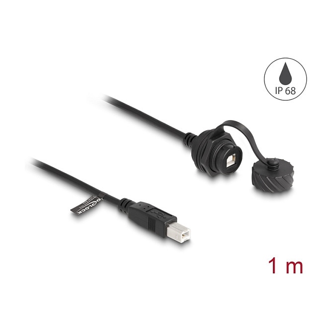 DeLOCK Cable USB 2.0 Tipo-B macho a USB 2.0 Tipo-B hembra IP68 1 m Negro