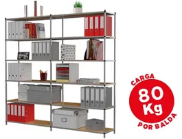 Paperflow Estantería Metálica 6 Estantes 80 kg por Estante 200x100x35 cm Base