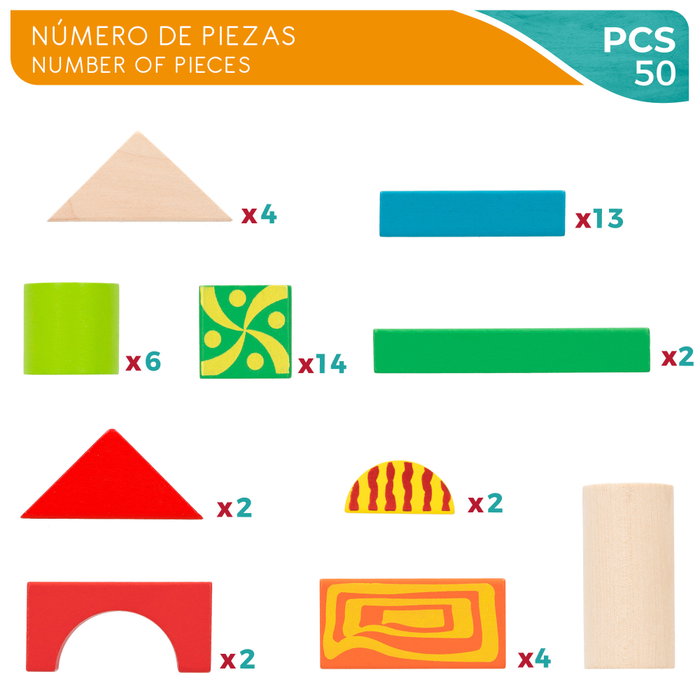 WOOMAX Bloques de construcción de madera de 50 piezas