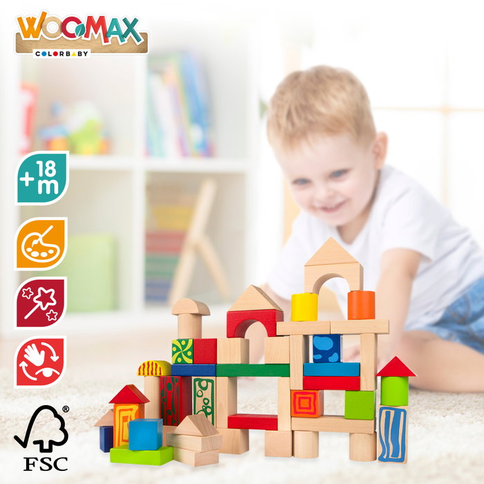 WOOMAX Bloques de construcción de madera de 50 piezas