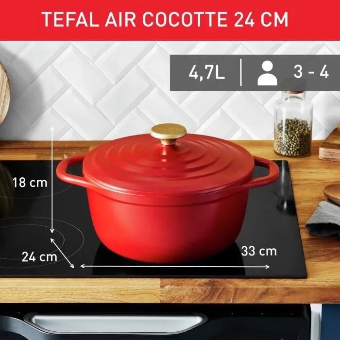 Tefal E2544604 Air Légere Cocotte 24 cm de hierro fundido de aluminio rojo, todas las luces que incluyen inducción Tefal E2544604 Air Légere Cocotte 24 cm de hierro fundido de aluminio rojo, todas las luces que incluyen inducción