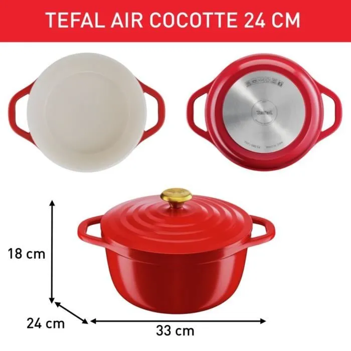 Tefal E2544604 Air Légere Cocotte 24 cm de hierro fundido de aluminio rojo, todas las luces que incluyen inducción Tefal E2544604 Air Légere Cocotte 24 cm de hierro fundido de aluminio rojo, todas las luces que incluyen inducción