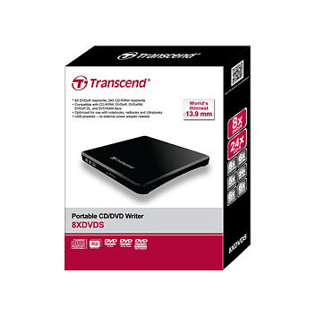 Transcend TS8XDVDS-K EXT SLIM USB Grabadora DVD+RW Negro USB 2.0 Ultra delgada Plug and Play para Windows Mac