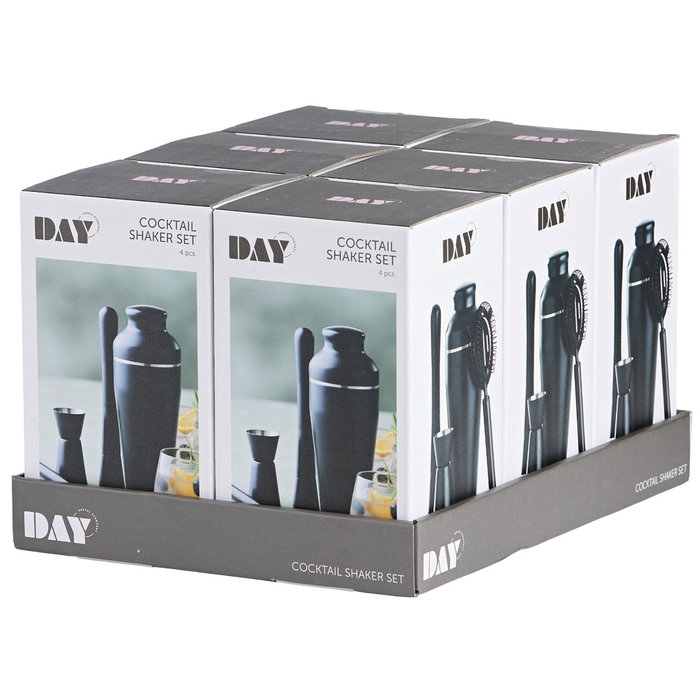 Day Juego de Coctelera 4 Piezas de Acero Inoxidable y Plástico con Coctelera 600 ml, Mortero, Medidor y Colador