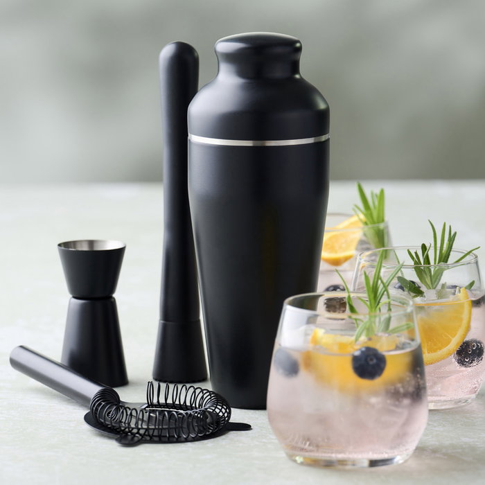 Day Juego de Coctelera 4 Piezas de Acero Inoxidable y Plástico con Coctelera 600 ml, Mortero, Medidor y Colador