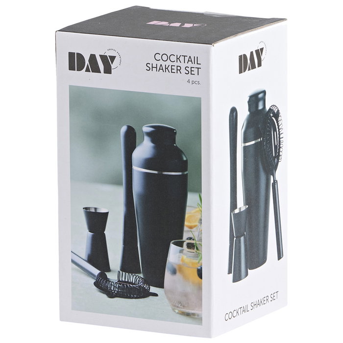 Day Juego de Coctelera 4 Piezas de Acero Inoxidable y Plástico con Coctelera 600 ml, Mortero, Medidor y Colador