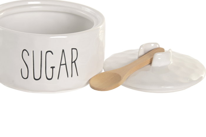 DKD Home Decor Azucarero de Porcelana y Bambú con Cuchara HUIDE 26